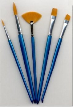 Ecsetkészlet - Gold Taklon ecsetek, vegyesen, laposecset, kerek hegyes ecsetek, legyezőecset - 5 db-os készlet