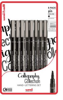 Rajzmarker készlet, UNI PIN "Calligraphy", 8 különböző vonalvastagság, fekete