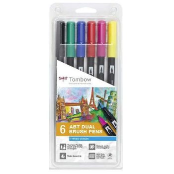 Tombow ABT Dual Brush Pen - Kéthegyű marker filctoll 6 db - alapszínek