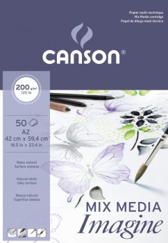 CANSON "Imagine" savmentes, természetes fehér, síma rajzpapír-tömb, rövid old. ragasztott, minden technikához 200g/m2 50 ív A2