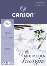   CANSON "Imagine" savmentes, természetes fehér, síma rajzpapír-tömb, rövid old. ragasztott, minden technikához 200g/m2 50 ív A3