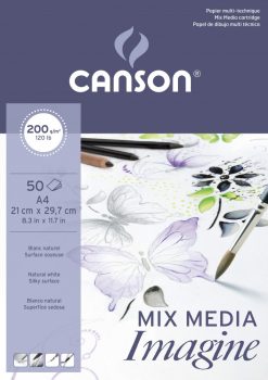 CANSON "Imagine" savmentes, természetes fehér, síma rajzpapír-tömb, rövid old. ragasztott, minden technikához 200g/m2 50 ív A4