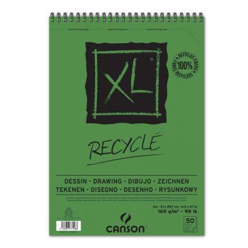 CANSON  "XL"  RECYCLE, természetes fehér, újra hasznosított, savmentes rajzpapír-tömb, röv.old. spirálkötött, mikroperforált    160g/m2 50 ív A4