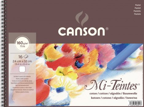 Mi-Teintes CANSON, savmentes színes pasztellkarton-tömb, (rövid oldalán spirálozott, selyempapír elválasztólap) 160g/m2 16 ív fehér 24 x 32