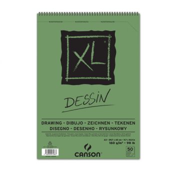 CANSON  "XL"  DESSIN, természetes fehér, savmentes rajzpapír-tömb, rövid oldalán spirálkötött, mikroperforált 160g/m2 50 ív A3