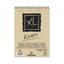   CANSON  "XL"  KRAFT, natúr barna színű csomagoló jellegű rajzpapír-tömb, rövid oldalán spirálkötött, mikroperforált 90g/m2 40 ív A5