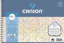   Aquarell CANSON, savmentes akvarellpapír,  100 % gyapotból , tömb 12 ív spirálkötött, 300 gr, érdes, 12,5 x 18 cm