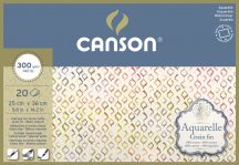   Aquarell CANSON, savmentes akvarellpapír,  100 % gyapotból , tömb 20 ív 4-oldalt ragasztott, 300 gr, finom, 25x35 cm