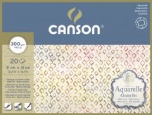   Aquarell CANSON, savmentes akvarellpapír,  100 % gyapotból , tömb 20 ív 4-oldalt ragasztott, 300 gr, finom, 31x41 cm