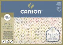   Aquarell CANSON, savmentes akvarellpapír,  100 % gyapotból , tömb 20 ív 4-oldalt ragasztott, 300 gr, finom, 36x50 cm