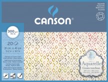  Aquarell CANSON, savmentes akvarellpapír,  100 % gyapotból , tömb 20 ív 4-oldalt ragasztott, 300 gr, érdes, 31x41 cm
