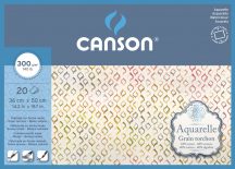   Aquarell CANSON, savmentes akvarellpapír,  100 % gyapotból , tömb 20 ív 4-oldalt ragasztott, 300 gr, érdes, 36x50 cm