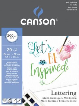CANSON "Lettering" extrafehér, síma rajzpapír, tömb rövid old. rag. (tus, tinta, filctoll, ceruza, stb..) 200g/m2 20 ív 24 x 32