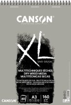   CANSON "XL" Sand grained, homokszemcsés pasztellpapír-tömb, rövid oldalán spirálkötött, mikroperforált 160g/m2 50 ív szürke A3