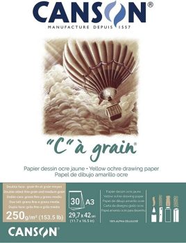 C á grain savmentes természetes rajzpapír tömb, rövid oldalán ragasztott, okker színű, finom szemcsés felületú, 250g/m2 30 ív A3