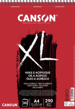 CANSON  "XL"  Olaj-Akril-tömb, vászonprégelt felület, röv. old. spirálkötött, mikroperforált 290g/m2 30 ív A4