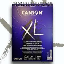 CANSON  "XL"  Fluid Mix Media-tömb, folyékony médiumokhoz, röv. old. spirálkötött, mikroperforált 250g/m2 40 ív A3