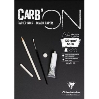 CARB'ON fekete rajzpapír-tömb, anyagában színezett, finom szemcsés, fejragasztott 120 g/m2 20 ív 21 x 29,7 A4