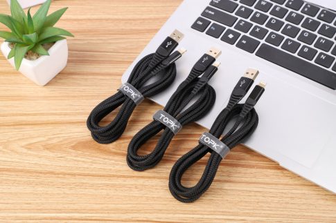 TOPK AN42 2.4A USB C, Micro, Lightning Kábel 2 Méter, Aranyozott Töltő és Adatkábel, Micro USB