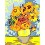   Számozott kifestő készlet vászonra 35x45 cm - Akrilfestékkel, ecsetekkel, felnőtteknek - Van Gogh: Napraforgók