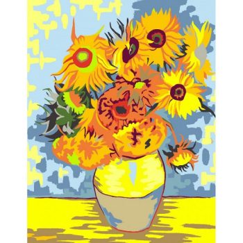 Számozott kifestő készlet vászonra 35x45 cm - Akrilfestékkel,   Van Gogh: Napraforgók