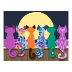 Számozott kifestő készlet vászonra 35x45 cm - Akrilfestékkel,  Holdtölte macskákkal