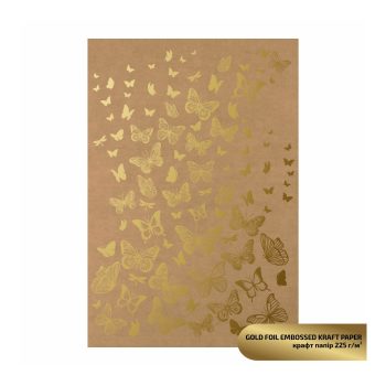 Kraft kartonpapír A4 225gr - Arany pillangó mintás