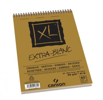 CANSON XL CROQUIS EXTRA BLANC, extra fehér, úspirálkötött, mikroperforált 90gr 60 ív A5