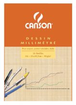   CANSON MM - miliméter nyomat, barnássárga, fehér rajzpapíron - 90g/m2 tömb, 50 ív A4