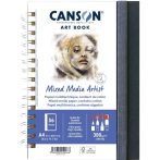 CANSON Books XL MIX MEDIA Portrait könyv, spirálkötött, fekete borítóval, 300gr 28 ív 56 lap A4