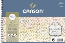 Aquarell CANSON, savmentes akvarelltömb, 60 % pamut 12 ív spirálkötött, 300 gr, finom, 12,5 x 18 cm
