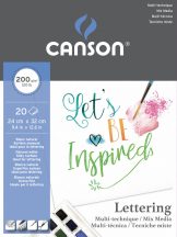   CANSON "Lettering" extrafehér, síma rajzpapír, tömb rövid old. rag. (tus, tinta, filctoll, ceruza, stb..) 200g/m2 20 ív 24 x 32 - Kifutó termék