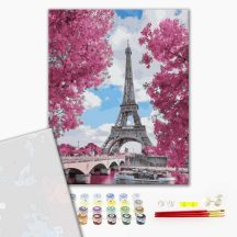 Számozott kifestő készlet vászonra 40x50 cm - Akrilfestékkel, ecsetekkel,  Párizs, Eiffel