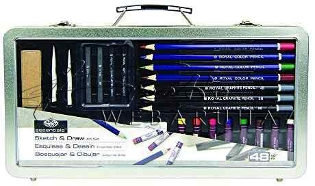 Rajz- és színes-ceruza készlet elegáns, füles fémtáskában - Royal - 48 db-os készlet, kb. 35x18x5 cm