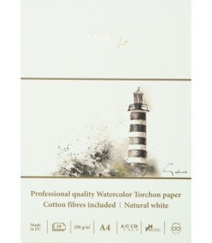 SMLT PRO Torchon Akvarelltömb, 100% pamut, varrott, 250g 10 lapos, 28x20 cm varrott