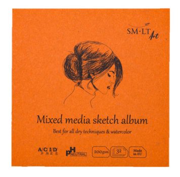Mini album vegyes technikákhoz - SMLT Mixed media sketch album 200gr, 32 lapos, 14x14cm