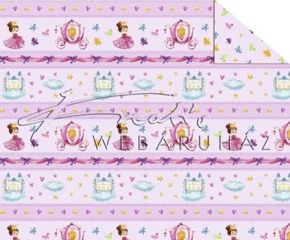 Kartonpapír - Mesevilág Hercegnős, tökhintós, rózsaszín sormintás karton, 29,5x20cm, 1 lap