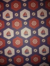 Kartonpapír - Tengerész piros-kék Vitorláshajó mozaik mintás karton 29,5x20cm, 1 lap