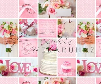 Kartonpapír - Just Married, Rózsaszín, esküvői képes, fotómontázs mintás Karton, 1 lap