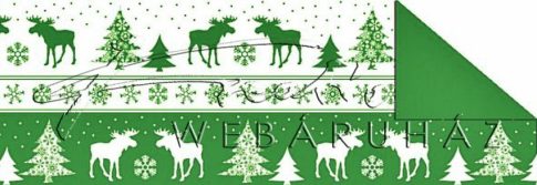 Kartonpapír - Karácsonyi Jule zöld-fehér sávos mintás karton, jávorszarvas motívumokkal
