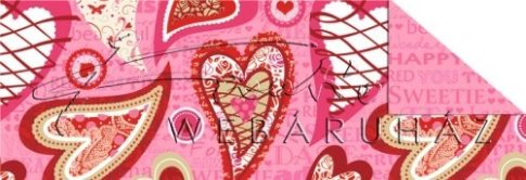 Kartonpapír - Díszített szívek, rózsaszín feliratok mintás karton, 29,5x20cm, 1 lap