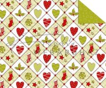 Kartonpapír - Karácsonyi tradíciók Piros, zöld szív, téli zokni, hópehely mozaik mintás