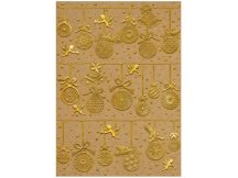   Kartonpapír - Karácsonyi díszek, mintás arany színnel dombornyomott karton, 250gr, A4 - 1 lap