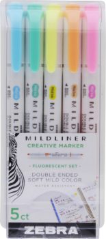 Zebra Mildliner Szövegkiemelő Szett - 5 db-os Fluoreszkáló készlet